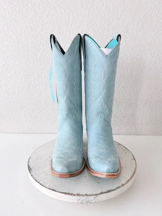Lane LEXINGTON Cowboy Boots Powder Blue Western Cowgirl Mid Calf Tall Size 8 - Picture 6 of 11